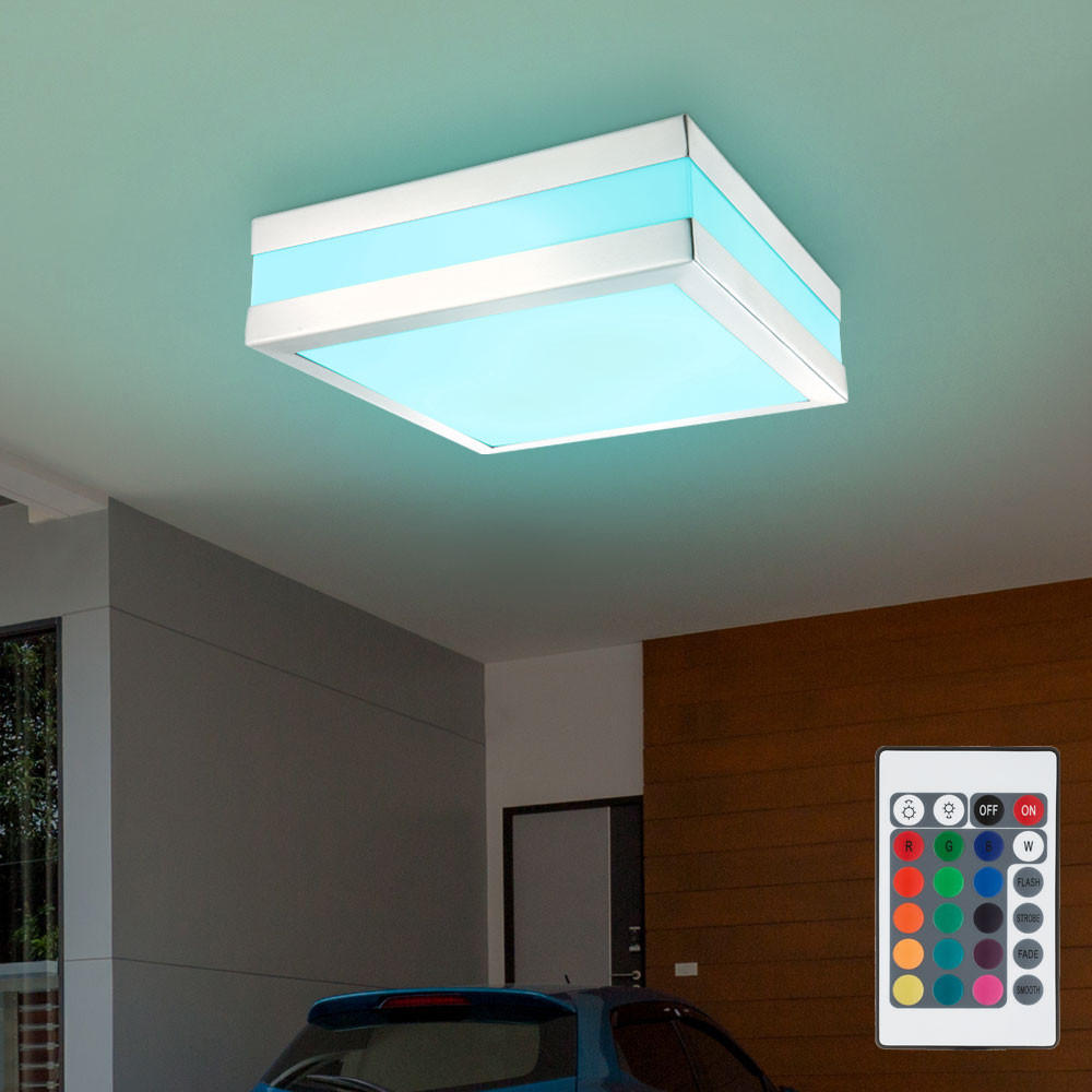 LED AUßENDECKENLEUCHTE Edelstahl Silber CREEK - Silberfarben, Metall (28.5/28.5/8.5cm) - Globo Lighting