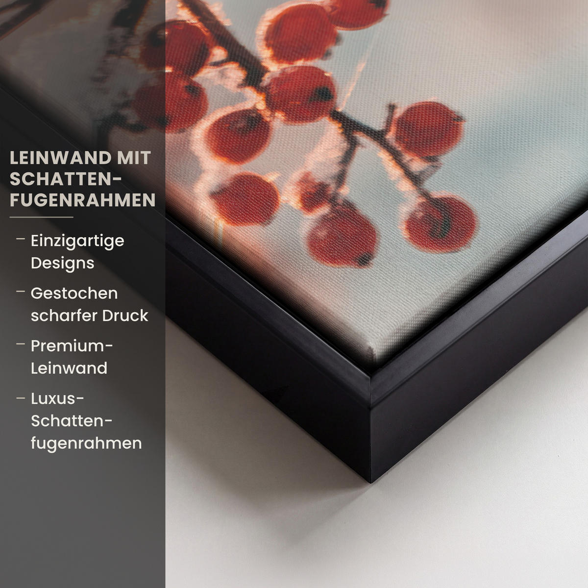 LEINWAND Bilder mit Rahmen - Vogel - Zweig - Winter - Tiere - Schnee - 40x60 - Bernsteinfarben, Textil (40/60cm) - MuchoWow