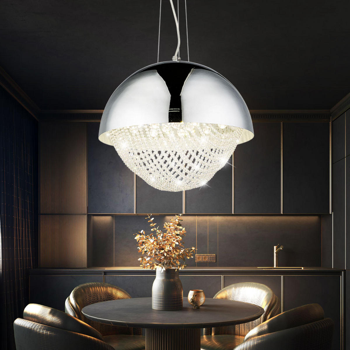 LED HÄNGELEUCHTE Kristalloptik Silber Chrom - Silberfarben, Metall (40/40/120cm) - Globo Lighting