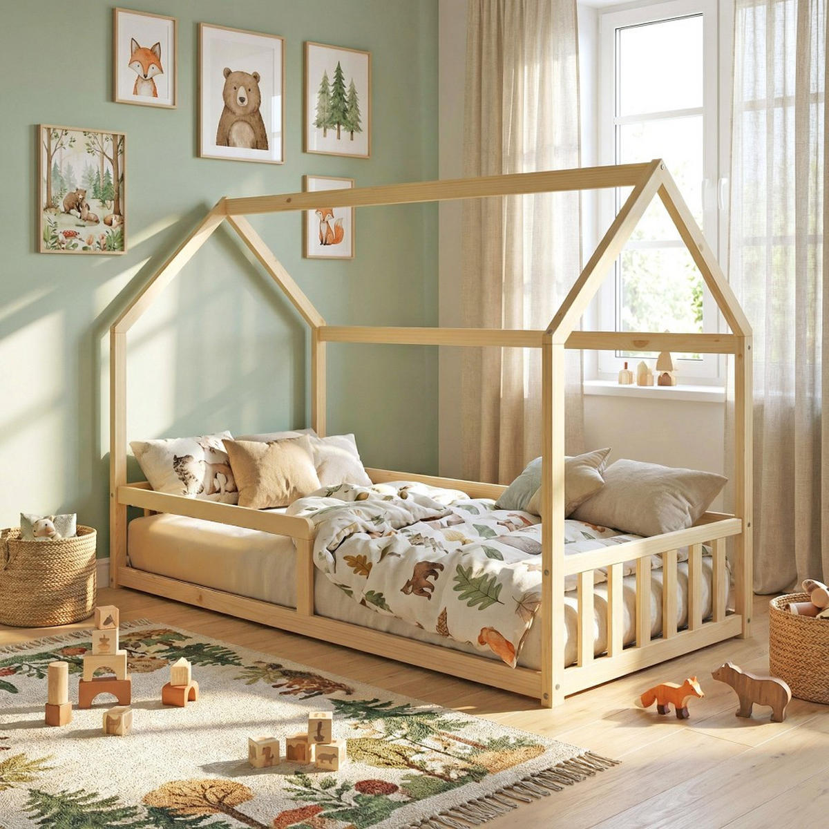 HAUSBETT NEMO mit Lattenrost / Kinderbett 90x190 - Naturholz - Kieferfarben, Holz (90/190cm) - Weber Industries