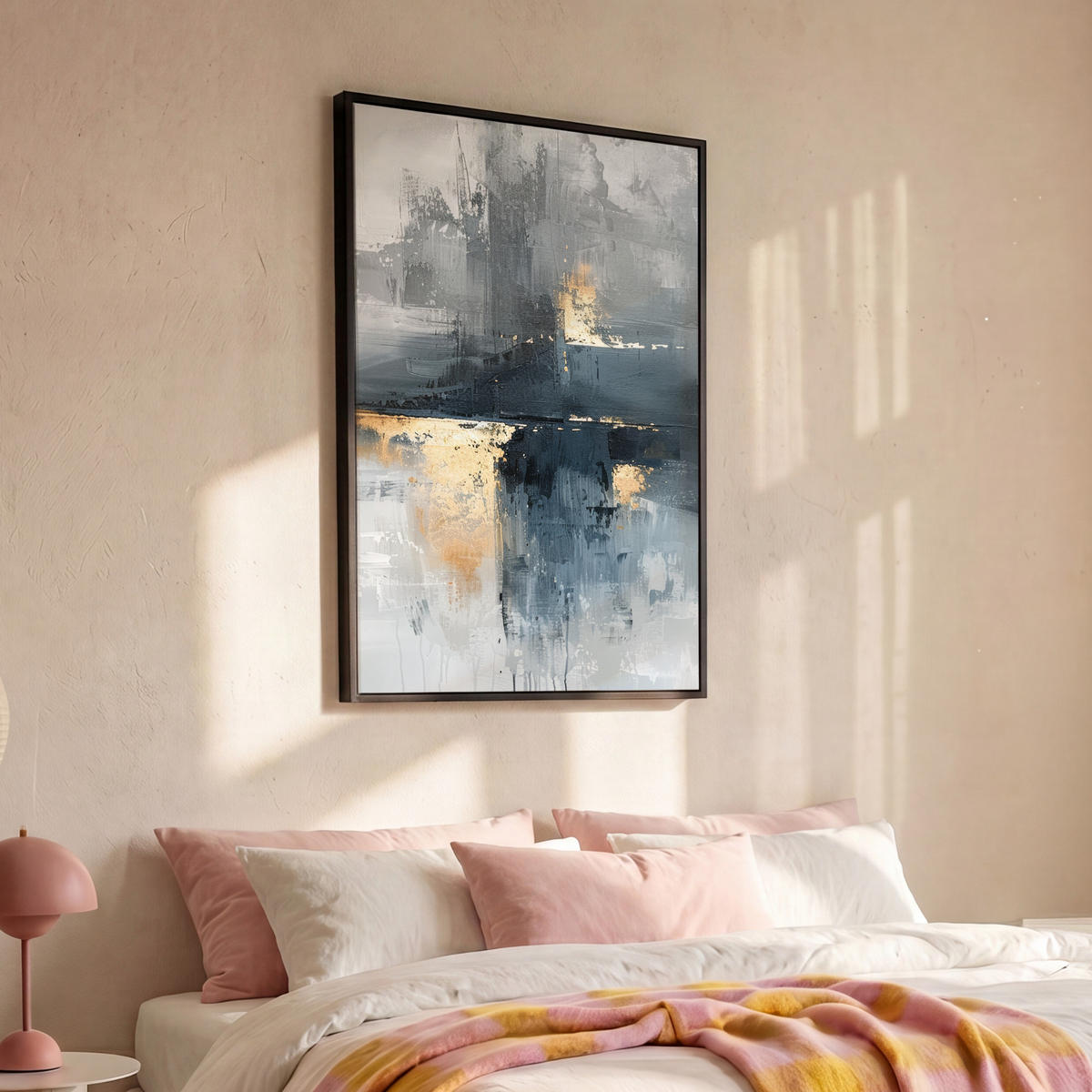 LEINWAND Bilder mit Rahmen - Kunst - Grau - Gold - Abstrakt - 80x120 - Dunkelgrau, Textil (80/120cm) - MuchoWow