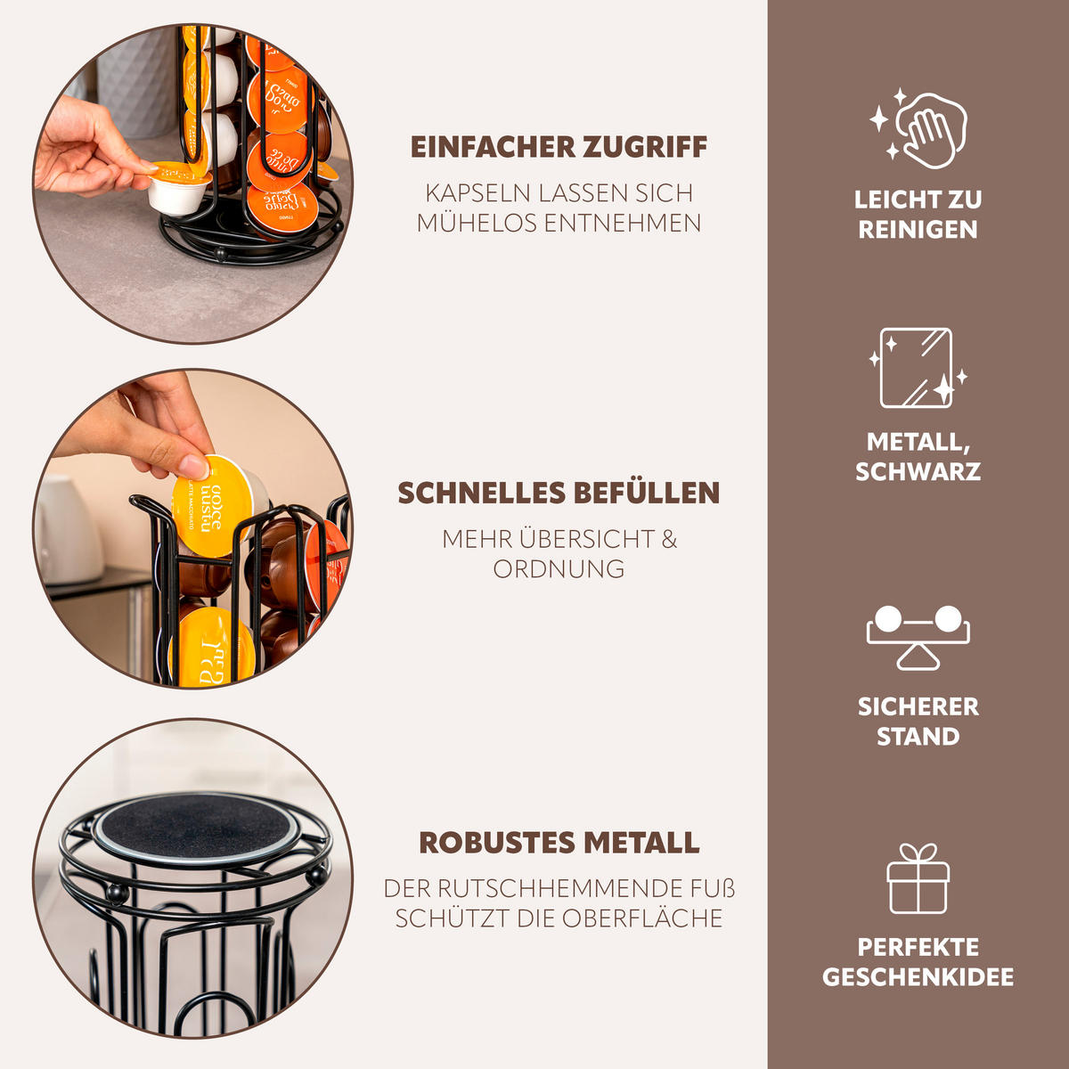 KAPSELSTÄNDER für Dolce Gusto, 32 Kapseln, schwarz - Schwarz, Metall (15/41.5/15cm) - eluno