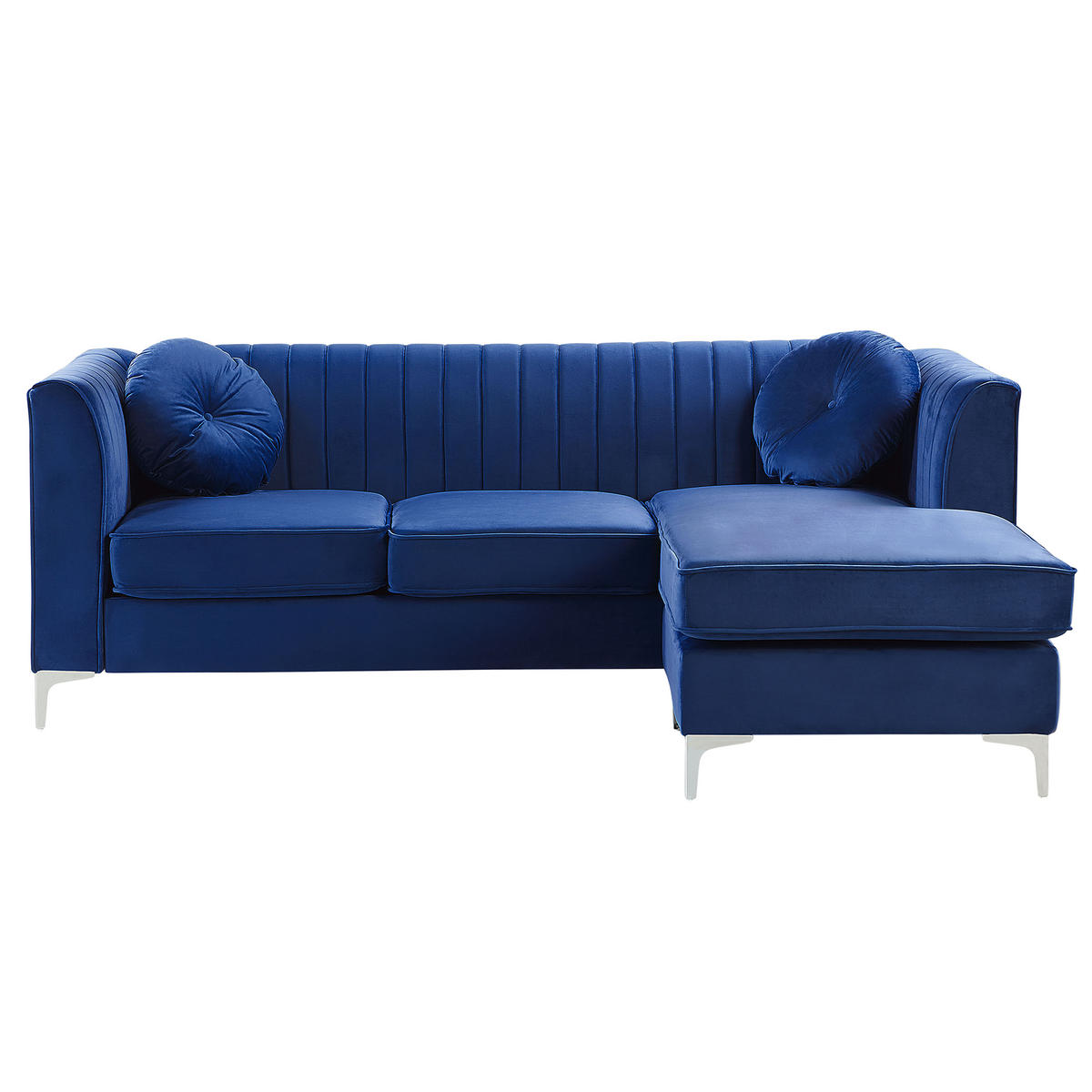 ECKSOFA Samtstoff Marineblau rechtsseitig Timra - Hellblau, Textil (220/160cm) - Beliani