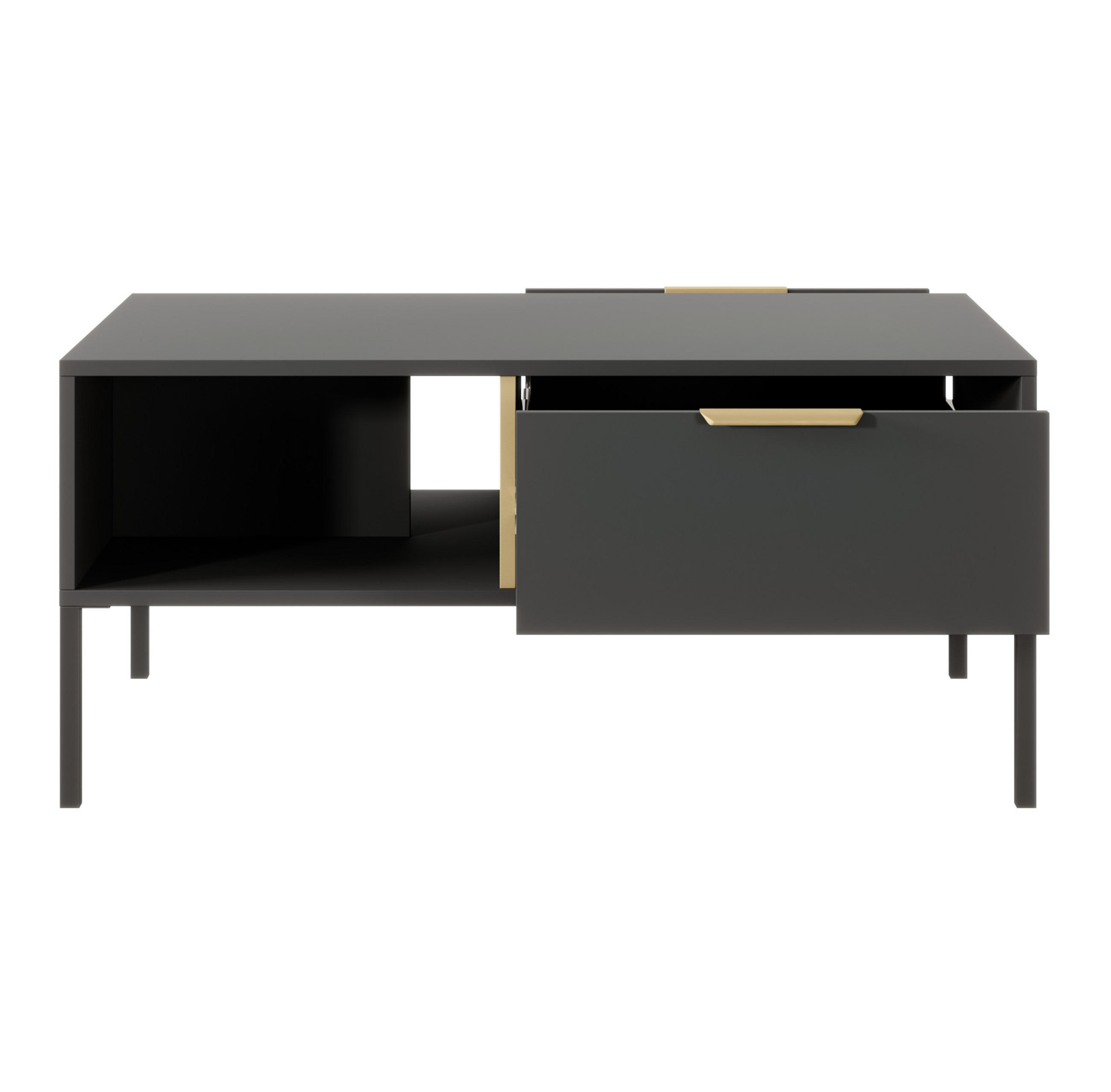 COUCHTISCH Catanian 1S Grau 96,9/44,4/60 cm – mit goldenen Griffen und schwarzen Beinen - Schwarz/Grau, Holzwerkstoff/Metall (60/96.9/44.4cm) - AX Living