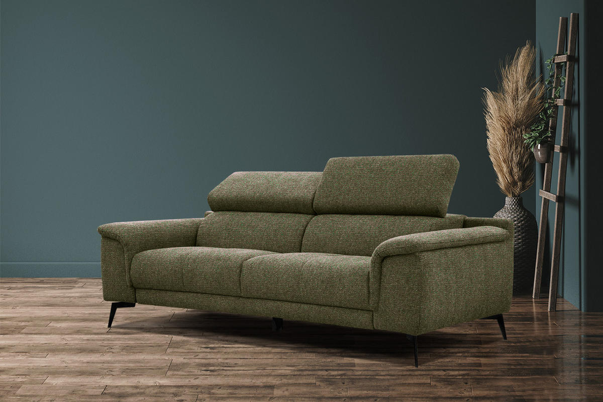 SOFA FIERO 3-Sitzer, olivgrün - Schwarz/Olivgrün, Holzwerkstoff/Textil (212/82/103cm) - Courtois Laville