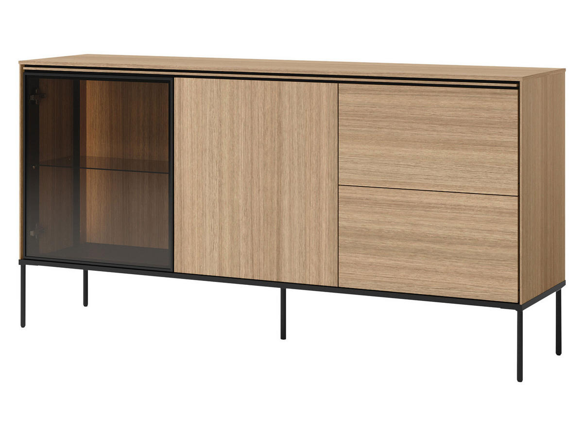 SIDEBOARD 1D1W2S Visso VI-05 - Eichefarben/Schwarz, Holzwerkstoff/Metall (167/85/41cm) - MIRJAN24