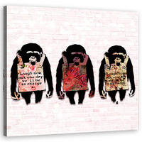 WANDBILD banksy lachen die affen - Orange, Textil (50/50cm) - Feeby