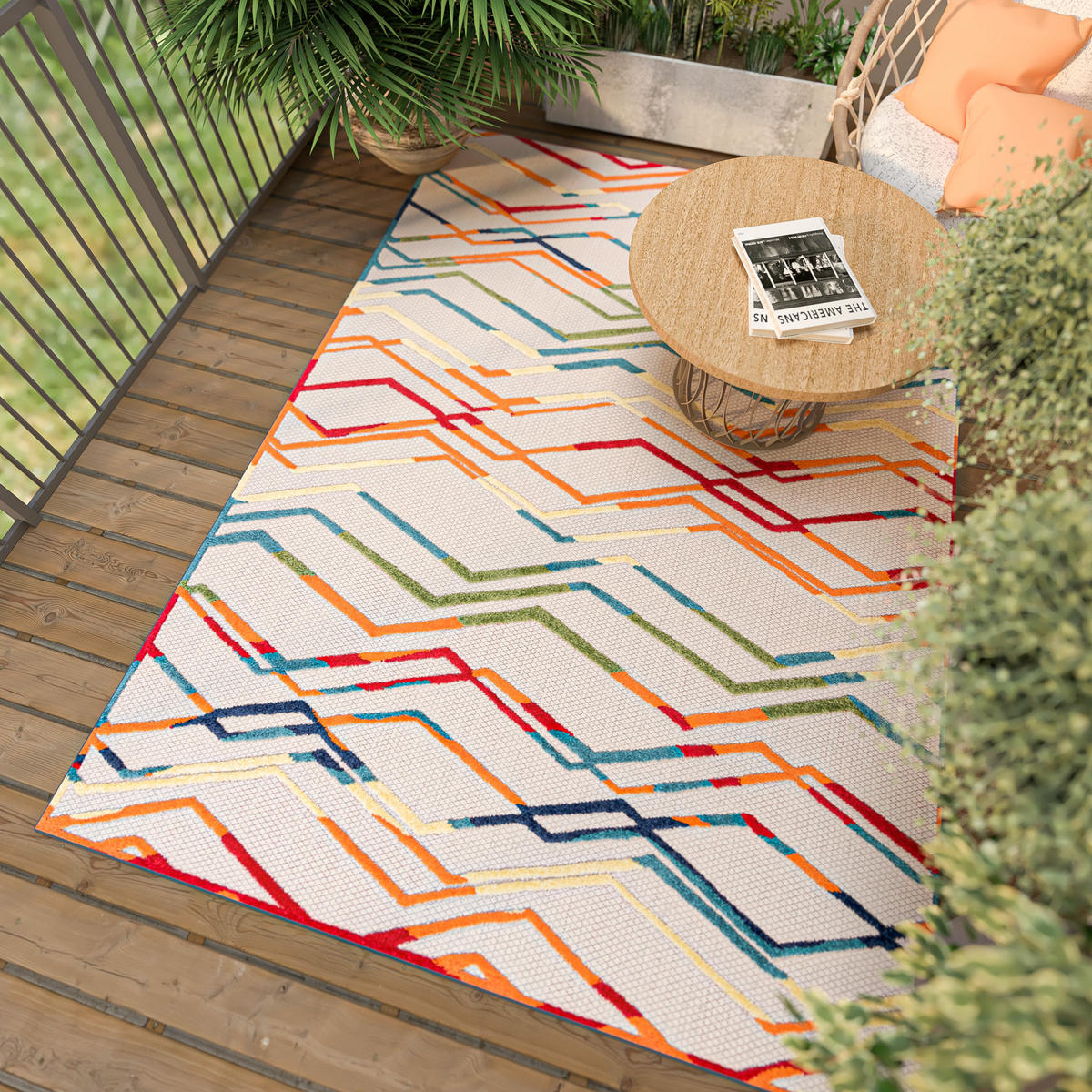TEPPICH Outdoor Bunte Geometrisch Streifen Kurzflor Rechteckig - 80x150 cm - Hellgrün, Textil (80/150cm) - Mazovia