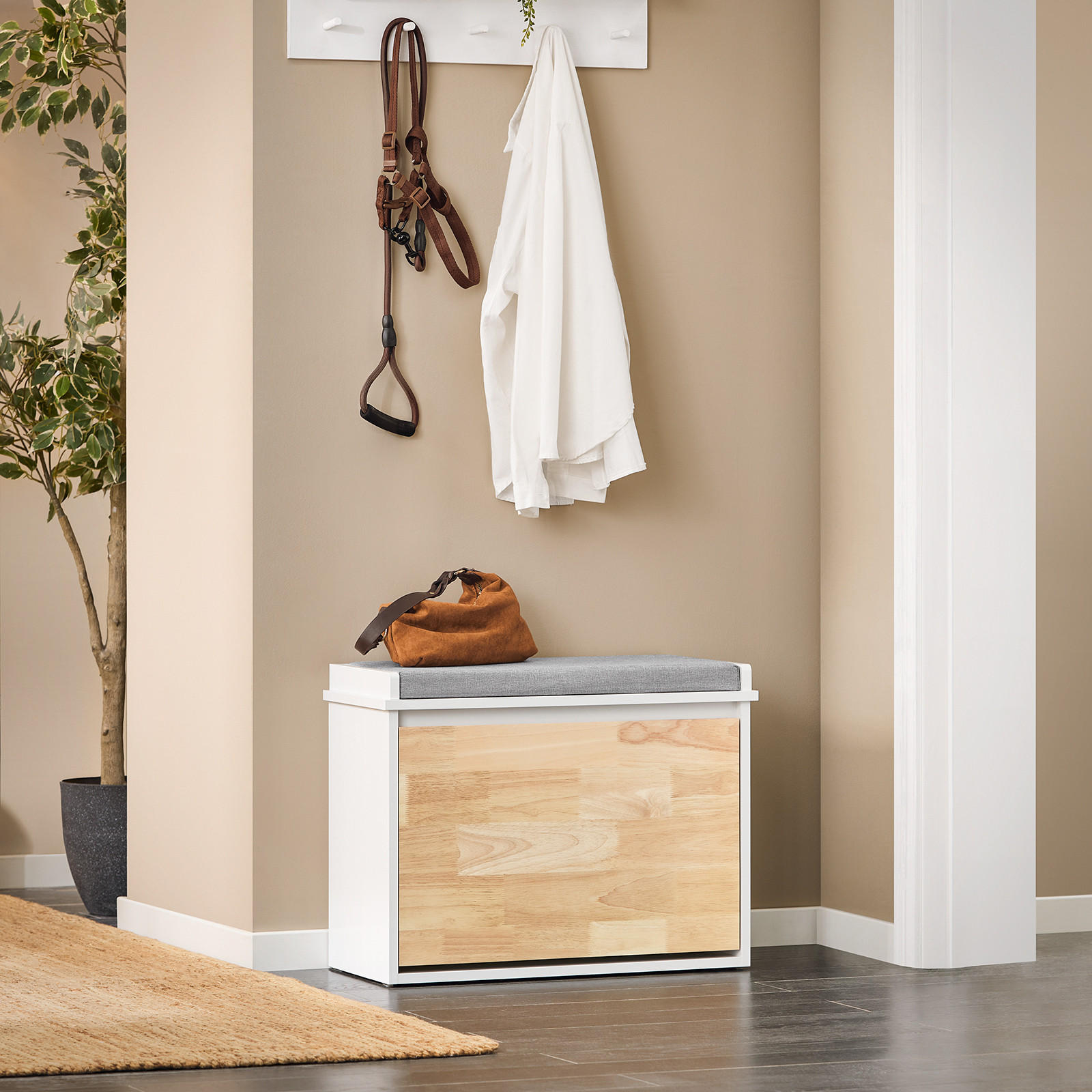 SCHUHBANK Weiß-Natur - Weiß, Holzwerkstoff (61/47/26cm) - SoBuy