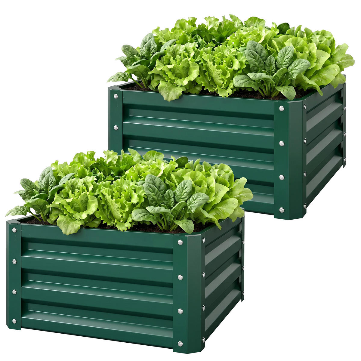 HOCHBEET-SET DE-12251 2er-Set 60/60/30,5 cm mit offenem Boden Grün - Grün, Metall (60/30.5/60cm) - ComfortXL