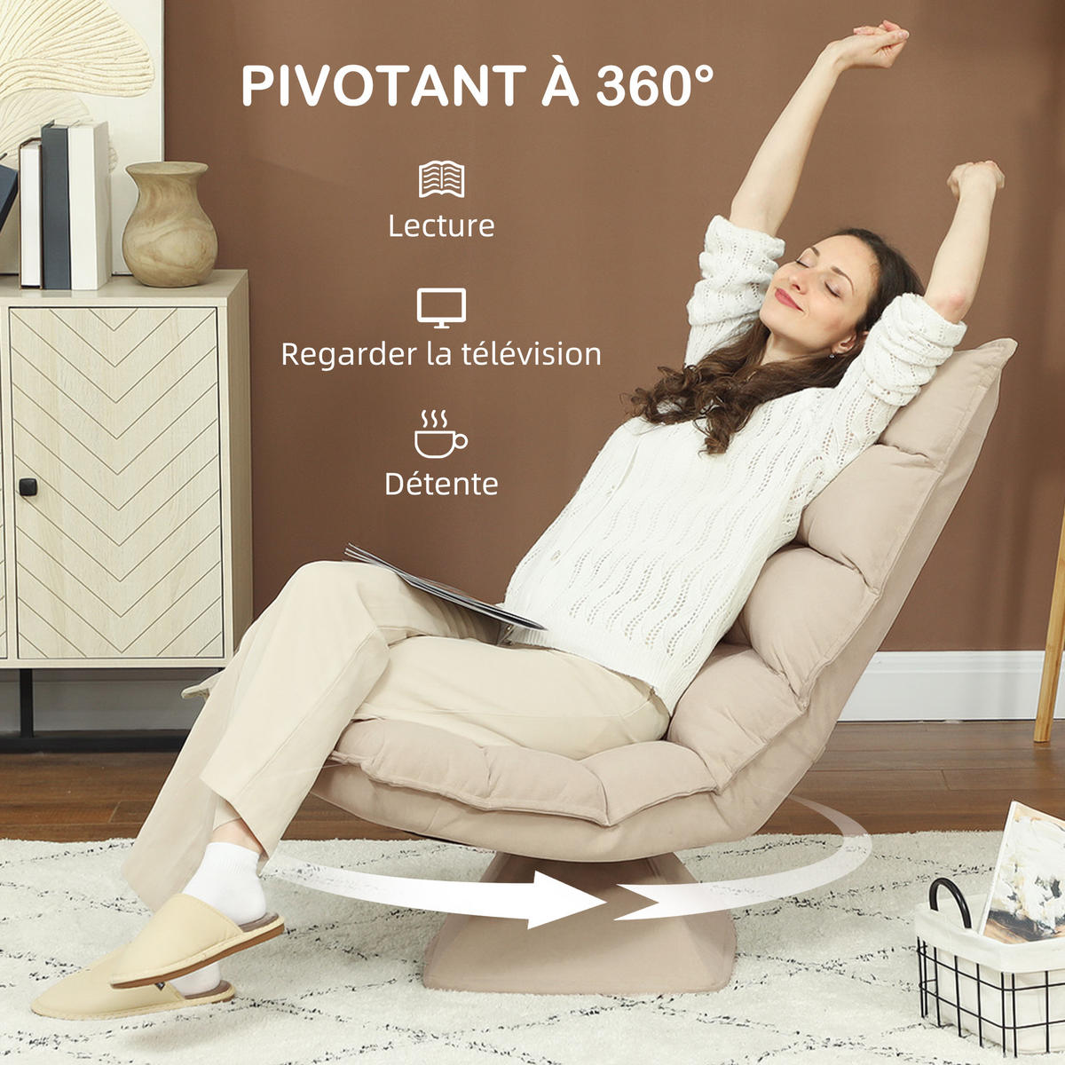 BODENSESSEL DE-13396 360° schwenkbar & verstellbare Rückenlehne Beige - Beige, Textil (70/95/62cm) - ComfortXL