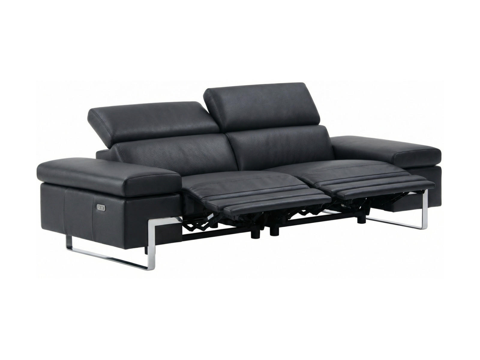 3-SITZER Sofa Opera Echtleder mit 2 x Relaxfunktion Schwarz - Schwarz, Leder/Metall (223/75/109cm)
