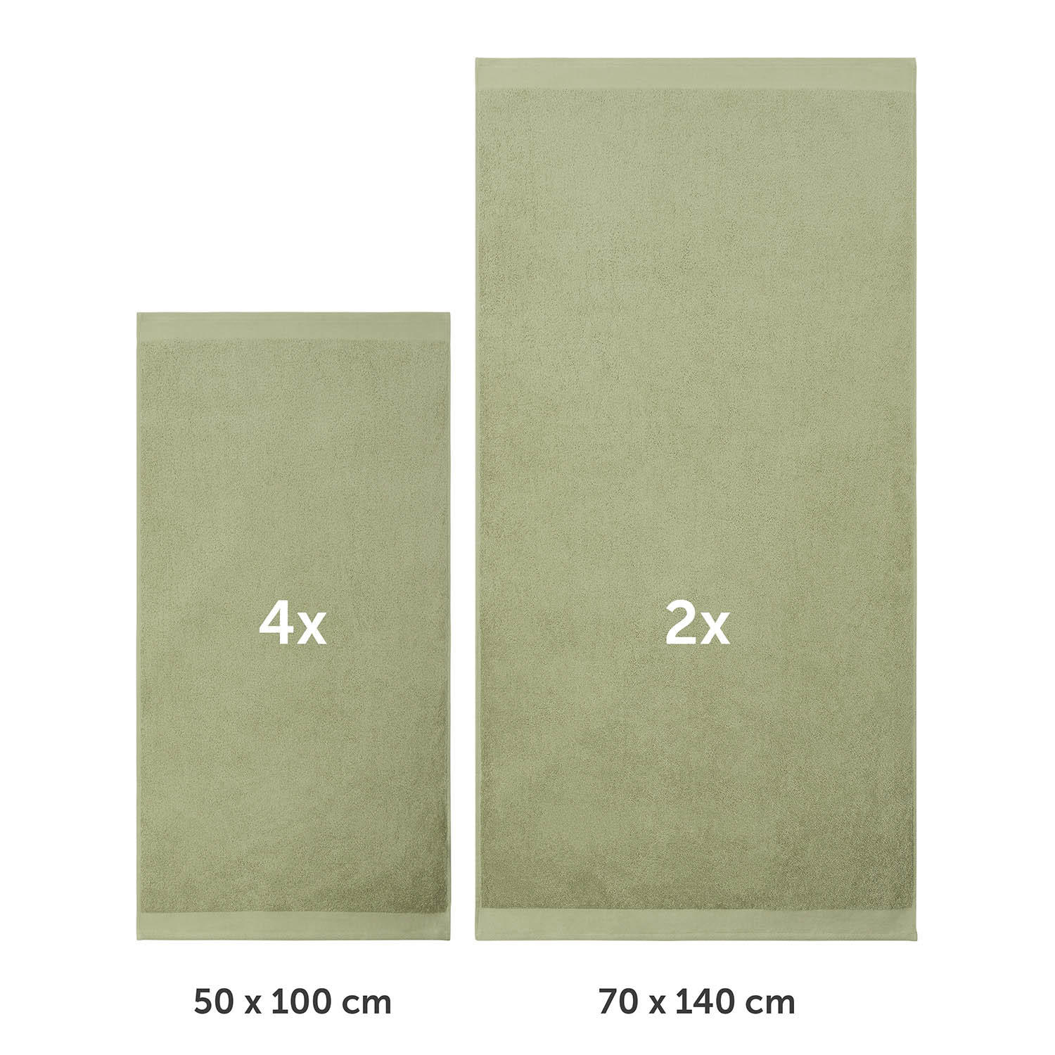 BADETUCH 6-teilig, 2x Badetuch 70/140 + 4x Handtuch 50/100 cm, Hellgrün - Hellgrün, Textil (70/140cm) - Blumtal