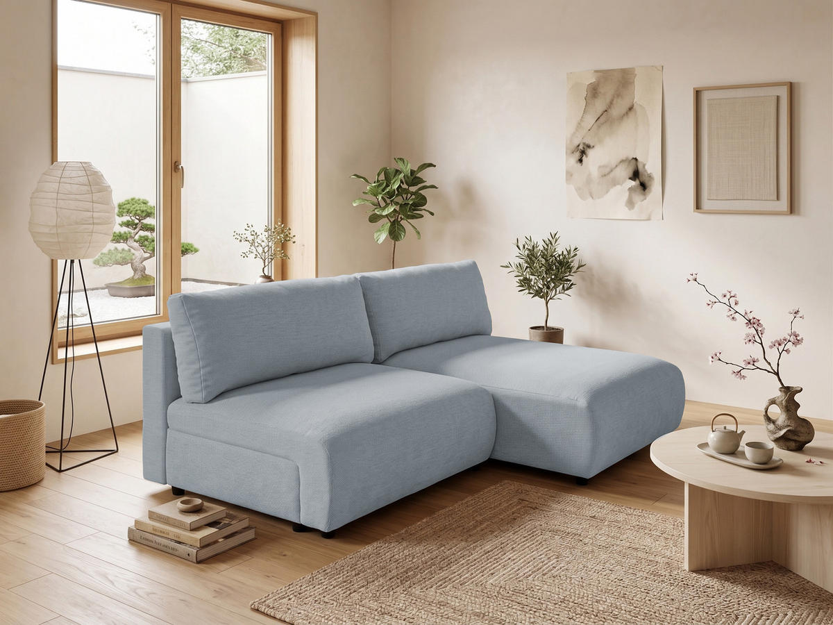 ECKSOFA Sora mit Schlaffunktion, Bettkasten und extra tiefer Komfortzone aus hochwertigem Grau Strukturstoff - Schwarz/Grau, Holz/Kunststoff (200/140cm) - S-Style