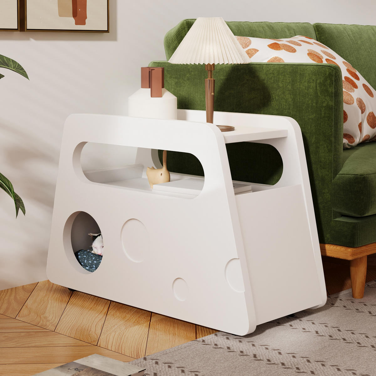 SIDEBOARD 81x33x51.5 Weiß Beistelltisch Rollen Mobil - Weiß, Holzwerkstoff (81/33/51.5cm) - FLIEKS