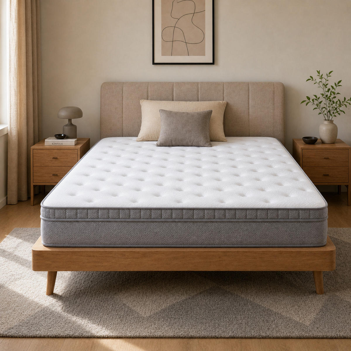 TASCHENFEDERKERNMATRATZE 180/200 cm Antikes Weiß, H3-Höhe: 25 cm - Weiß, Textil (180/200cm) - Oxeza