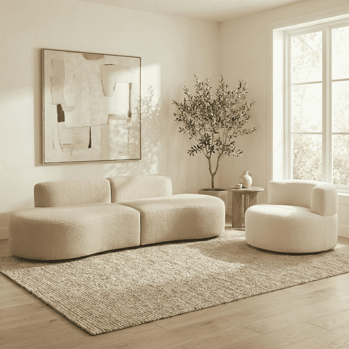 SITZGARNITUR Lounge Sofa und Sessel Sand und Weiß - Beige/Weiß, Textil (240/75/102cm) - COCO Living