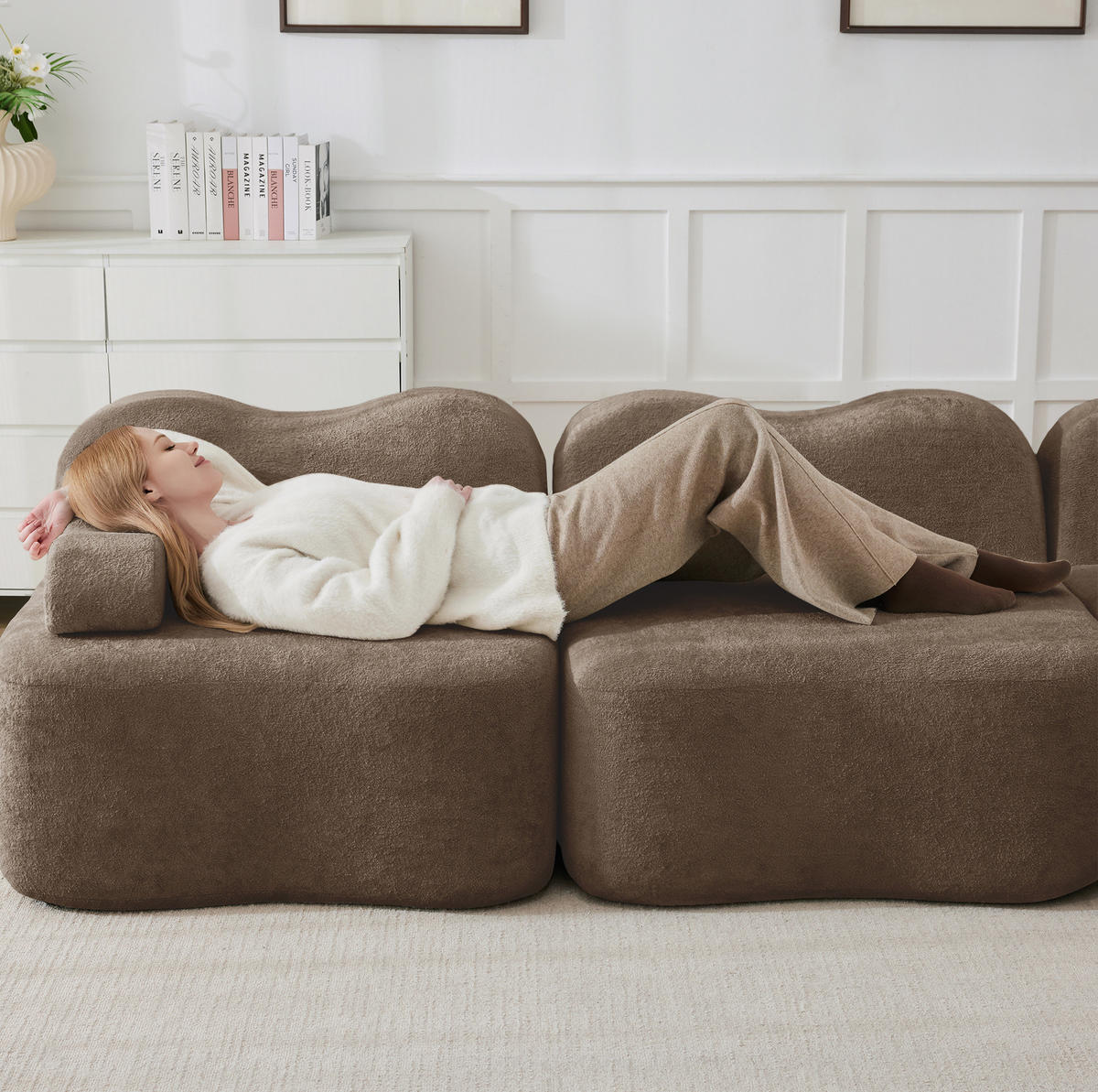 ECKSOFA 288/167/70 cm modular braun aus Samt mit tiefer Sitzfläche und 2 Hockern - Braun, Textil (167/288cm) - OKWISH