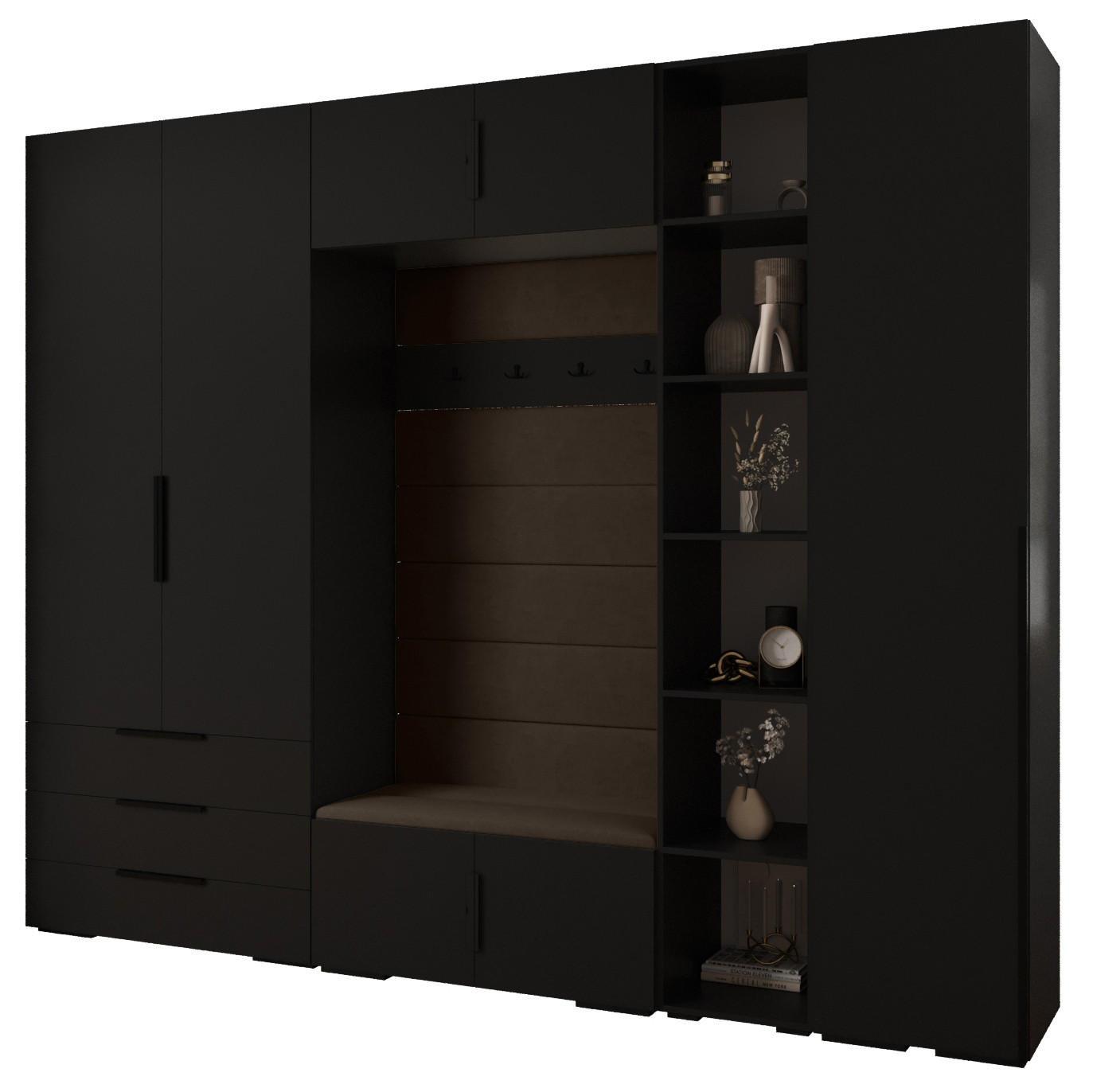 Abiks Möbel Garderoben-Set Schwarz, Braun, Schwarz 290x236.7x47 cm