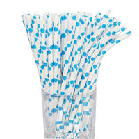 PAPIER-TRINKHALME gepunktet mit Knick Hellblau / Weiß 20 cm 100er Set - Hellblau, Papier (0.6/19.7cm) - LUXENTU