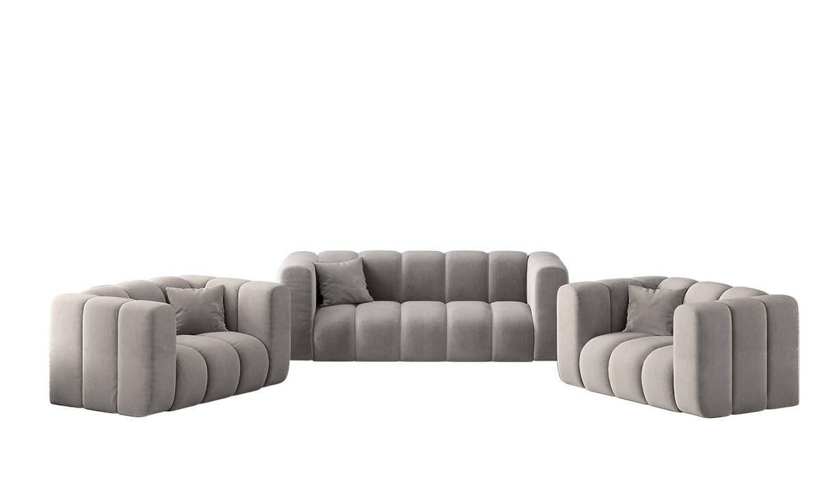 SOFAGARNITUR 2+1+1 Serie Grand Stilvol, Stoff Salvador Salvador Grau - Grau, Holz (91/70/197cm) - Kaiser Möbel
