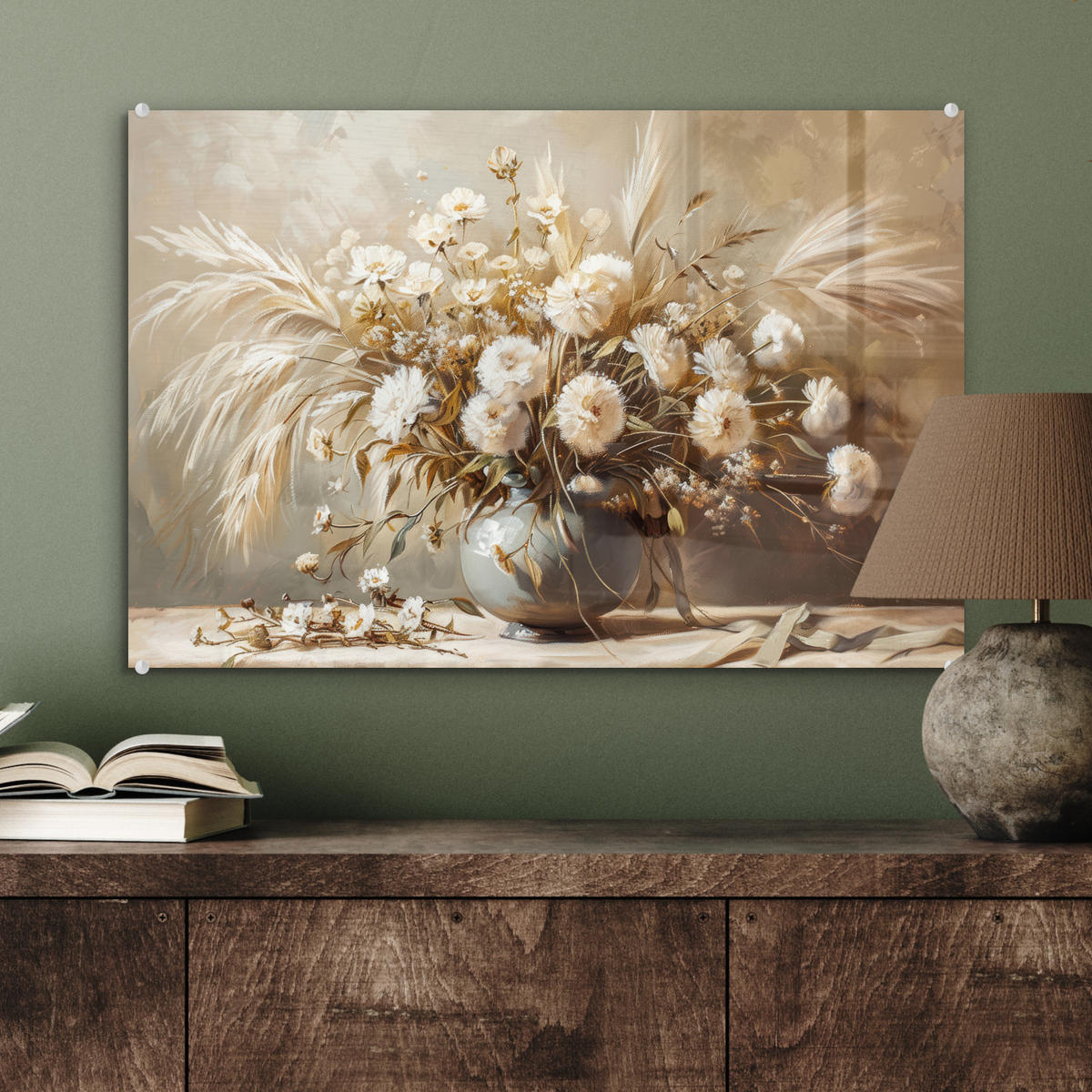 ACRYLGLASBILD Blumen - Vase - Stilleben - Beige 60x40 cm - Creme, Glas (60/40cm) - MuchoWow
