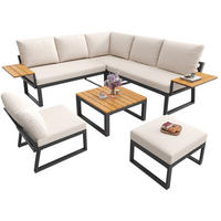 LOUNGESET, 7 Personen, Eisen, Ecksofa, Holztisch, Beige - Beige, Metall - FLIEKS