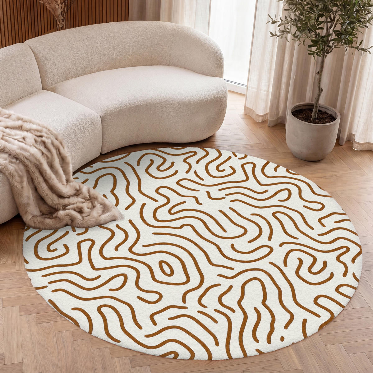 KOBERCE - Minimalistický - Vzor - Terakota - 150x150 cm - hnedá, textil/plast (150/0.4cm) - OnlyWow