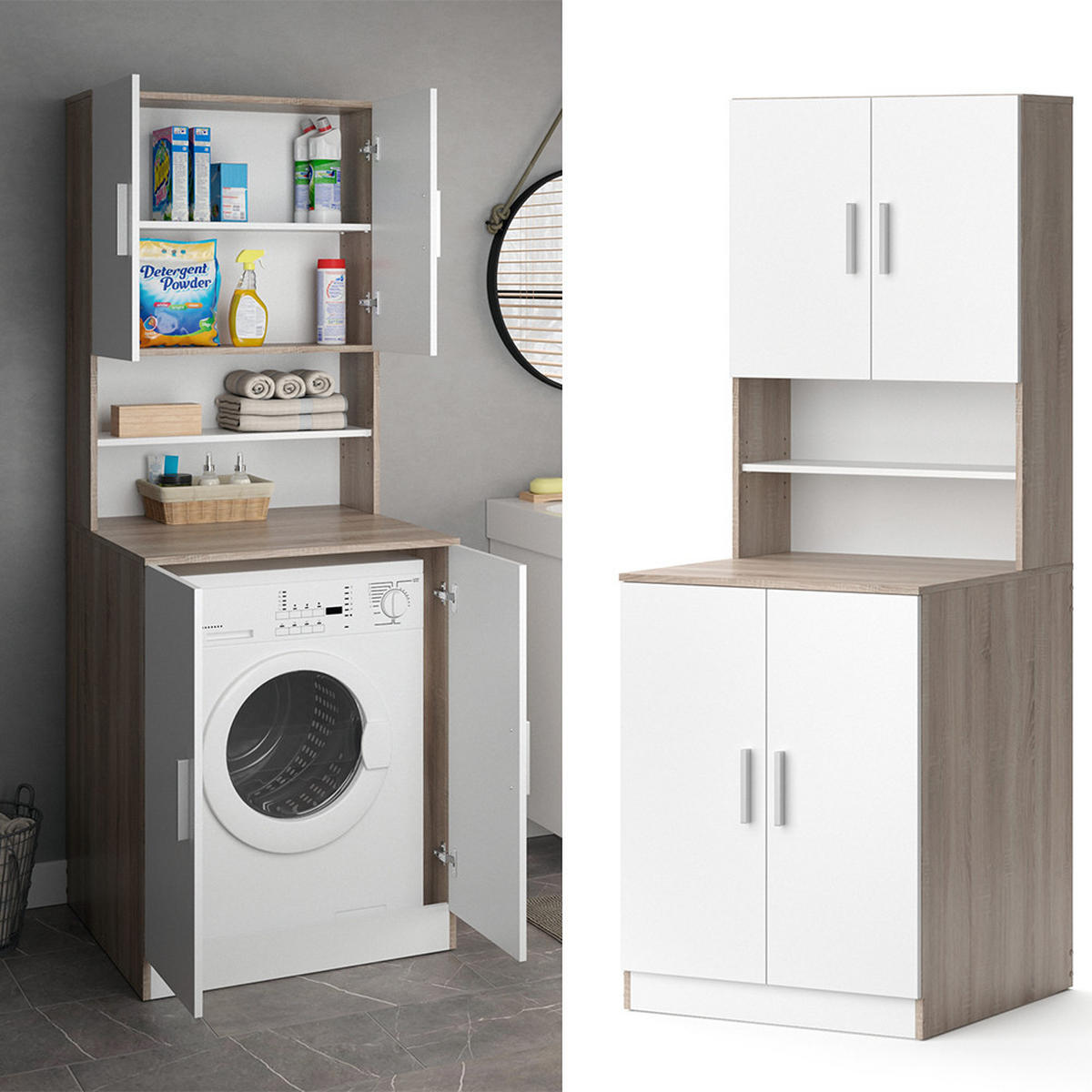 WASCHMASCHINENSCHRANK Liana Sonoma 70.5 x 190.5 cm - Weiß/Sonoma Eiche, Holzwerkstoff (70.5/190.5/70cm) - Vicco