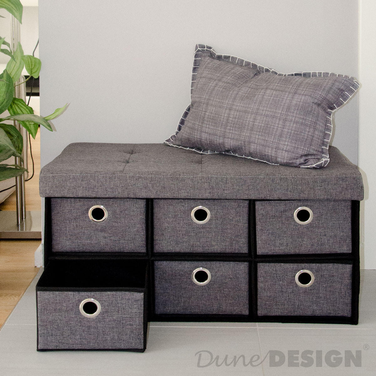 SITZBANK Faltbar, 76/38/38 cm, mit 6 Schubladen, 80 Liter, Dunkelgrau - Grau, Textil (38/38/76cm) - Dunedesign