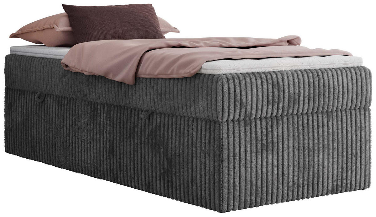 BOXBETT ZERO 90/200 - Grau Cord - H4 - Topper Visco - Grau, Textil (90/200cm) - MKS