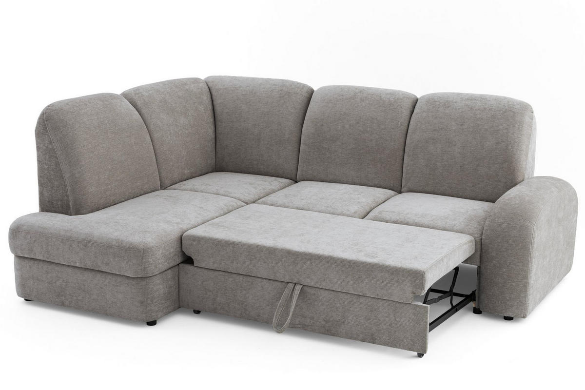 ECKSOFA VIBE L Links mit Schlaffunktion 129x205 Chenille Grau - Schwarz/Grau, Holz/Kunststoff (186/250cm) - Muffo