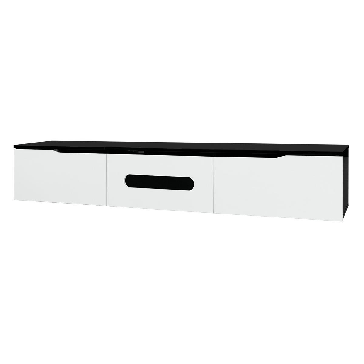 LOWBOARD in Schwarz und Weiß Hochglanz TV-Schrank mit LED-Beleuchtung für Wohnzimmer, B180/T35/H30 cm - Schwarz/Weiß, Holzwerkstoff/Metall (180/30/35cm) - STILVORA
