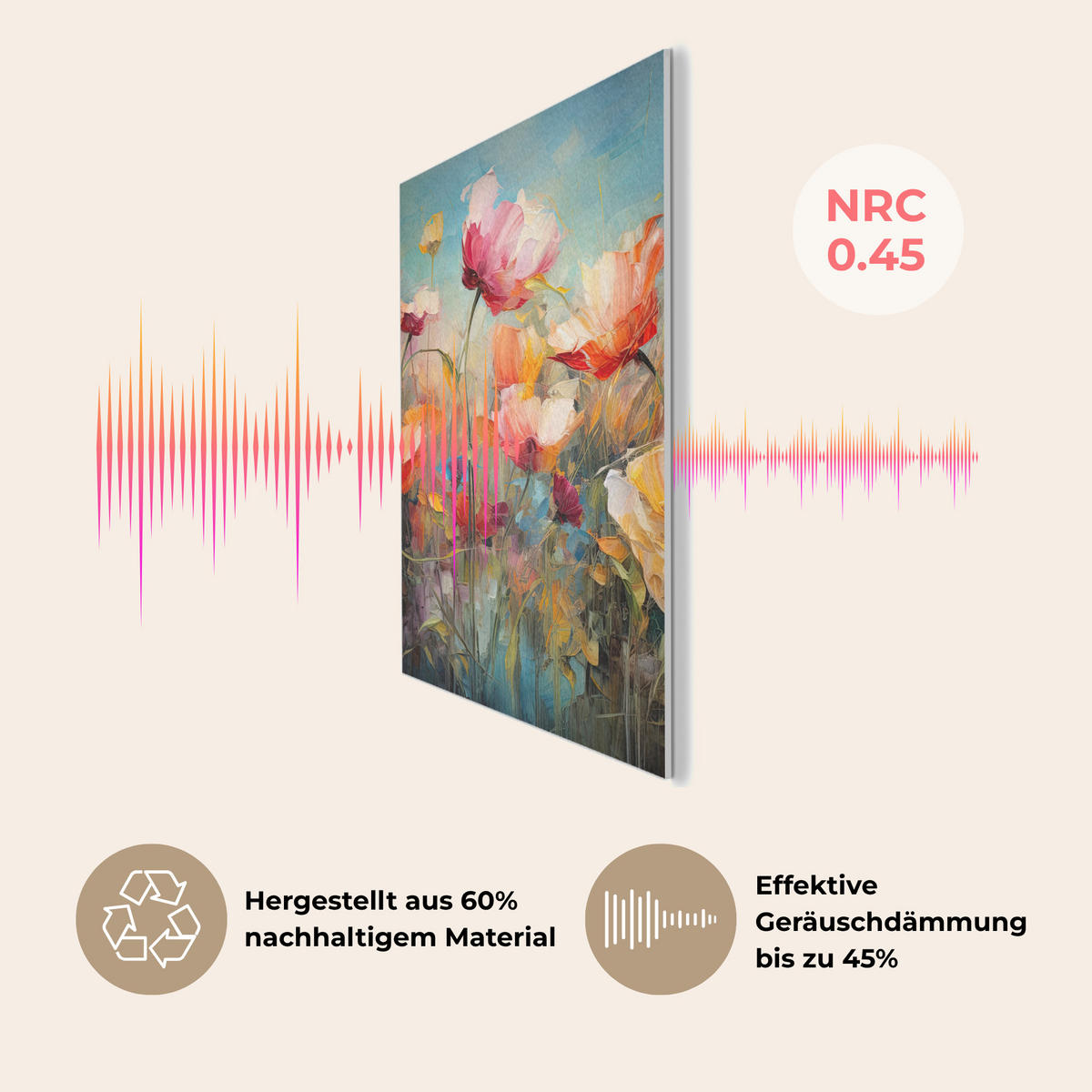 AKUSTIKBILD Blumen - Aquarell - Kunst - Botanisch - Natur Wanddeko 60x90 cm - Orange, Kunststoff (60/90/0.9cm) - MuchoWow