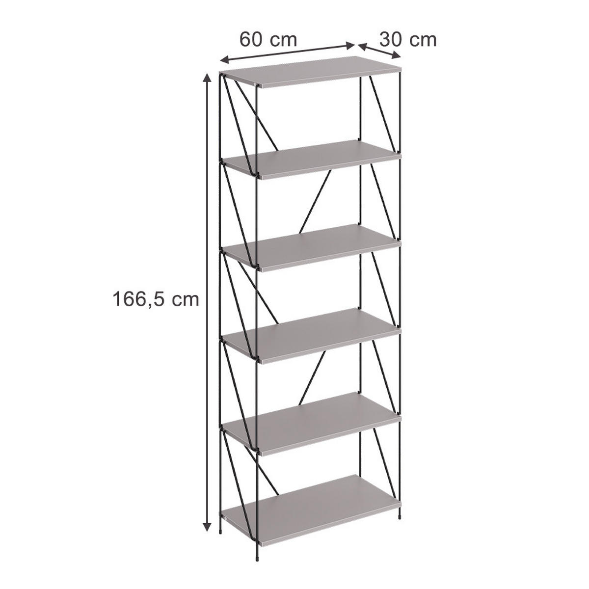 BÜCHERREGAL Ravix Greige/Schwarz 60 x 166.5 cm - Schwarz/Grau, Holzwerkstoff (60/166.5/30cm) - Vicco
