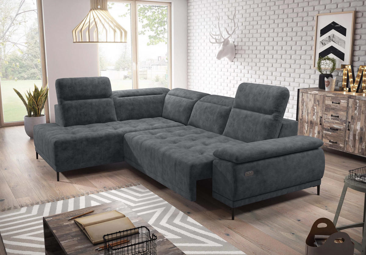ECKSOFA FOCUS XL L-förmig Konfiguration freistehend LINKS 204x352x98cm Grey - Grau, Holz/Textil (204/352cm) - DomoHome