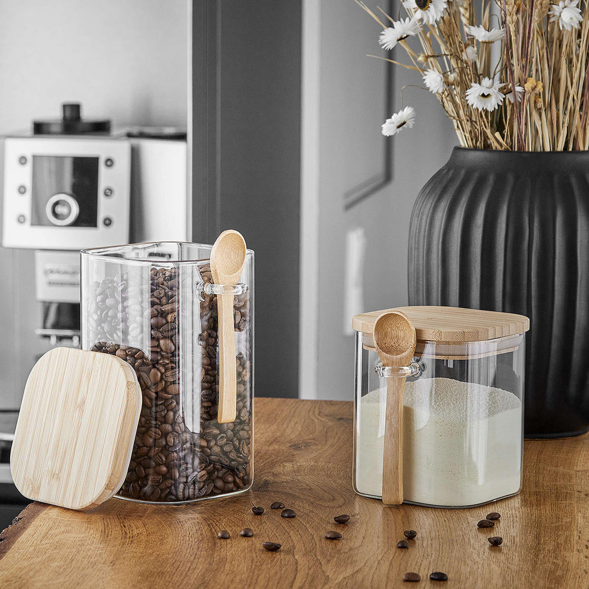 VORRATSGLAS Composition - Transparent, Glas/Holz (10/16/13cm) - Butlers