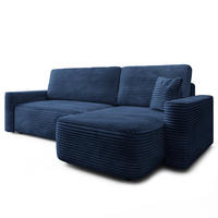 ECKSOFA NERI T Blau Kordstoff mit Schlaffunktion - Blau, Holzwerkstoff/Textil (280/157cm) - MASSENO