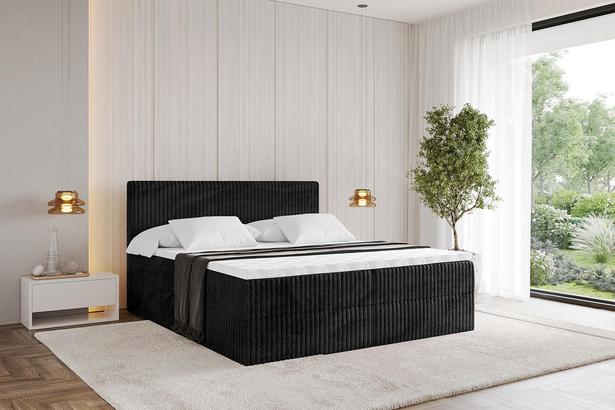 BOXBETT mit Matratze H4 und Lattenrost - TOLO - 200x200 Cord - Schwarz - Schwarz, Holzwerkstoff/Kunststoff (200/200cm) - ALTDECOR