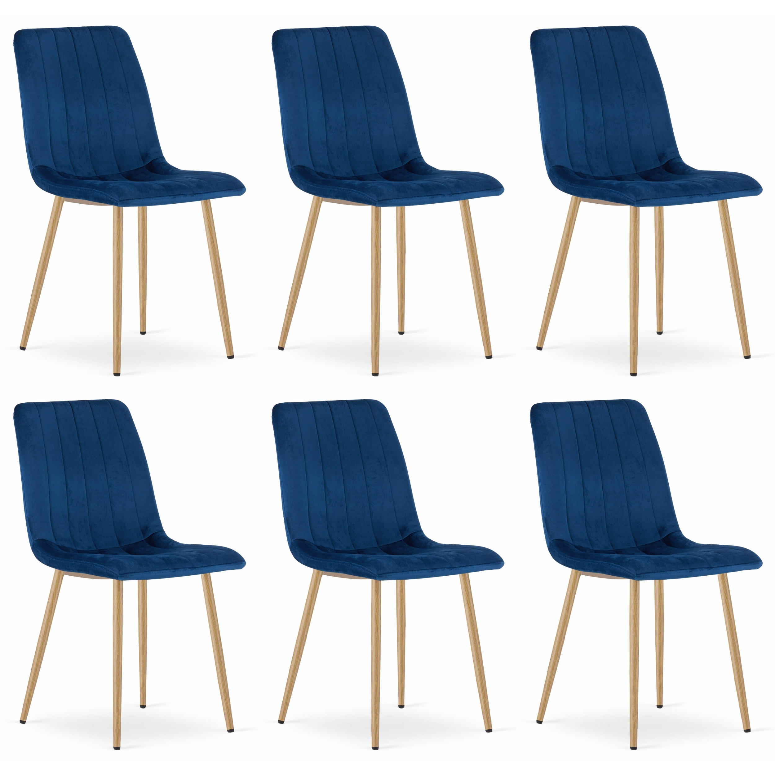 STUHL ORSARA 6-er Set, Blau, Metallbeine in Holzfarbe, mit Samtstoff gepolstert - Blau, Textil/Metall (43/90/51cm) - Komodee