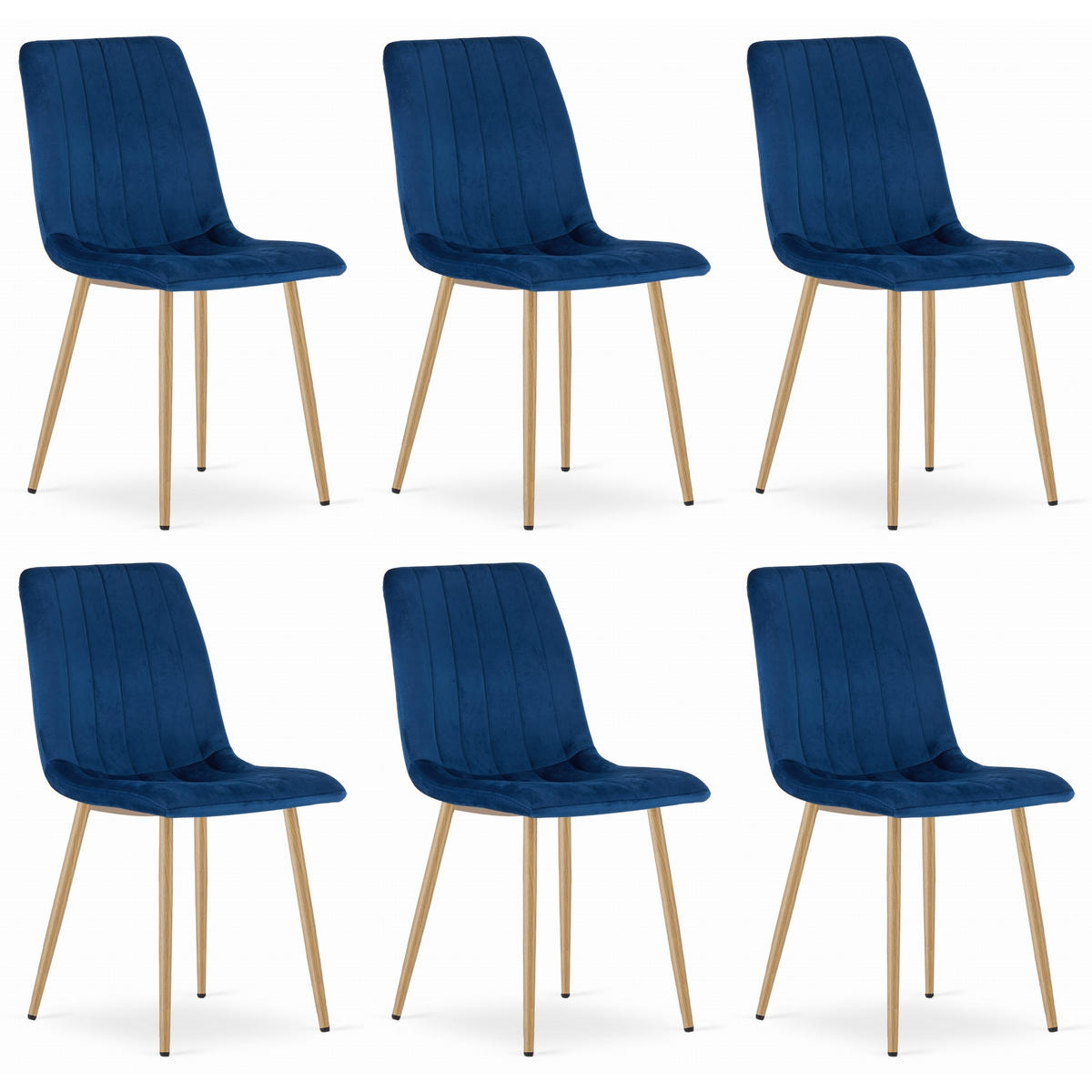 STUHL ORSARA 6-er Set, Blau, Metallbeine in Holzfarbe, mit Samtstoff gepolstert - Blau, Textil/Metall (43/90/51cm) - Komodee