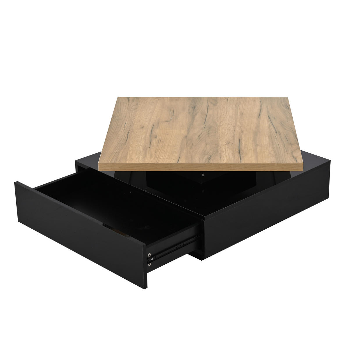 COUCHTISCH 360° schwenkbar 2-stufig Hochglanz Stauraum Naturholz Schwarz - Walnussfarben, Holzwerkstoff (70/70/36cm) - FLIEKS
