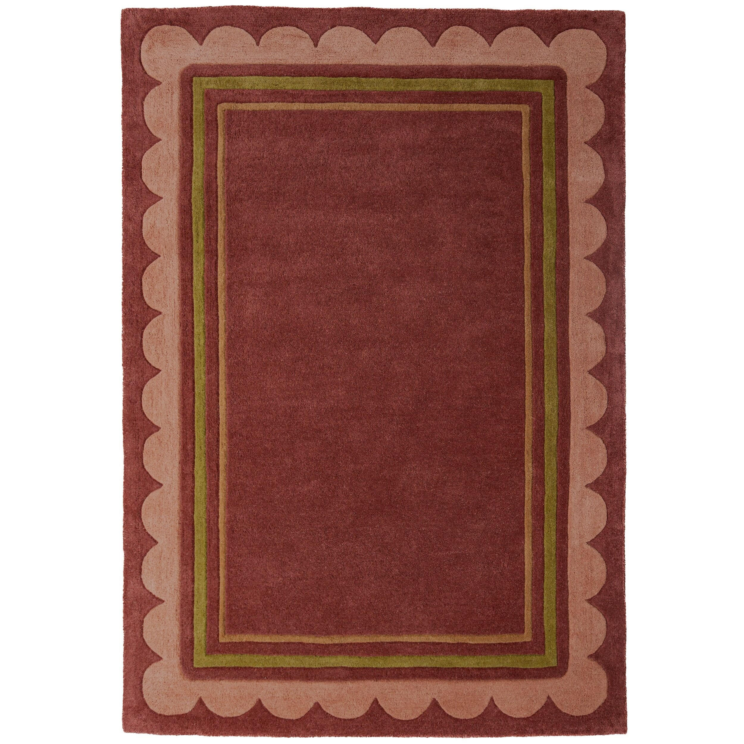 TEPPICH aus Wolle, handgetuftet, WENSUM, in Beerenrot, Scallop-Bordüre, 160 x 230 cm - Rot, Textil (160/230cm) - KADIMA DESIGN