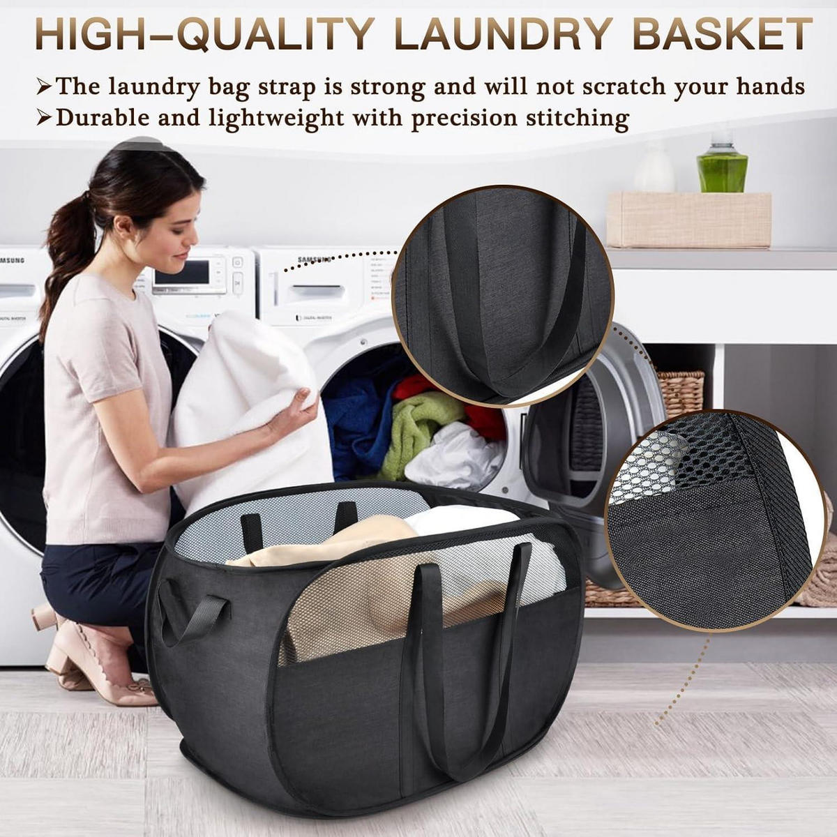 WÄSCHEKORB 2er-Pack faltbar 65 Liter Schwarz - Schwarz, Textil (35/33/58cm)