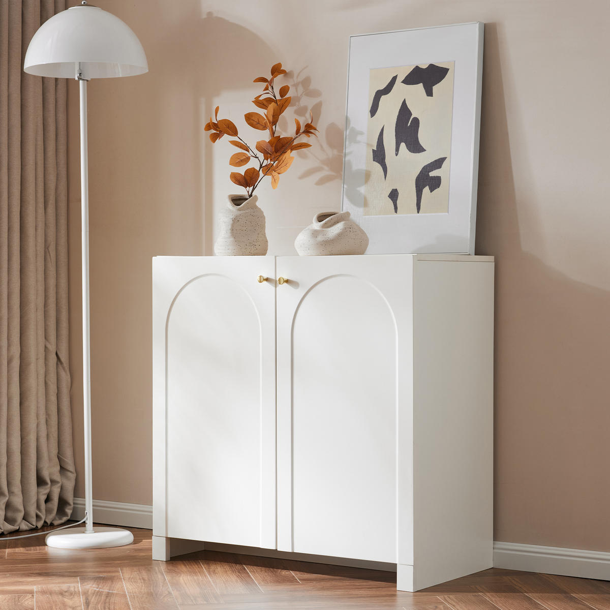 SIDEBOARD Kommode 2 Türen Creme-Weiß 80x40x80cm - Weiß, Holzwerkstoff (40/80/80cm) - FLIEKS