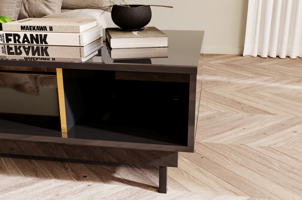 COUCHTISCH Artemisa Schwarz, goldener Akzent, Hochglanz - Schwarz Hochglanz/Schwarz, Holzwerkstoff/Metall (69/115/45.5cm) - Dancan