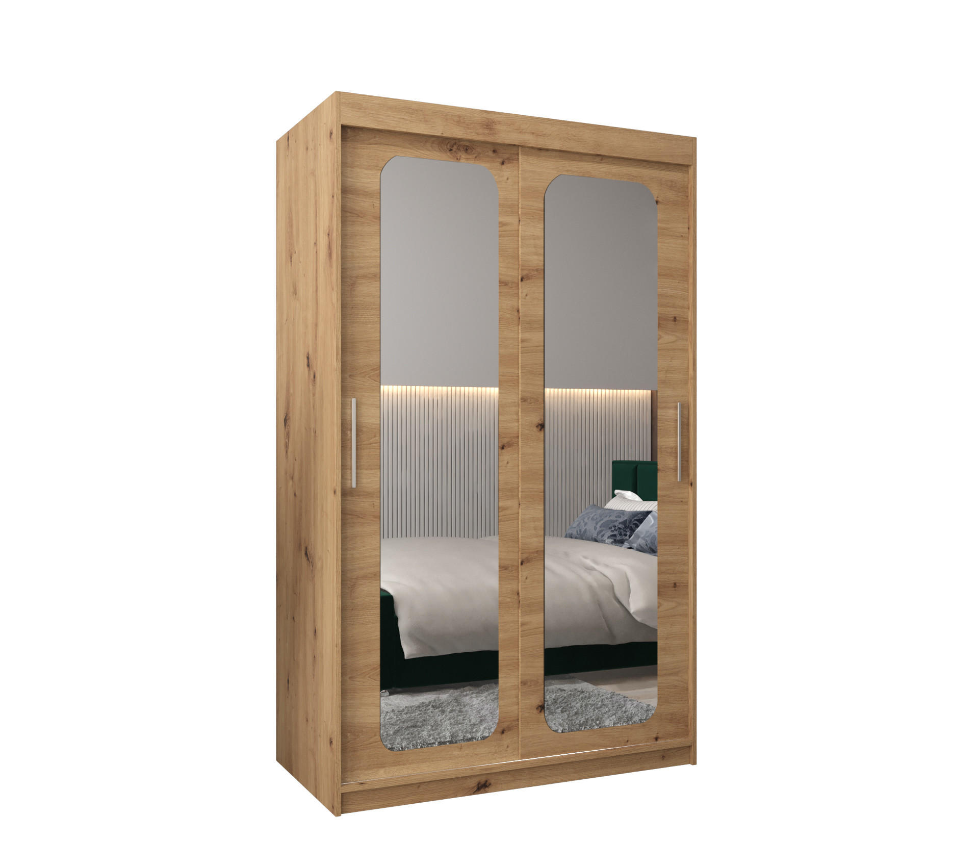 SCHWEBETÜRENSCHRANK 200/120/62 2-türig - Silberfarben/Eiche Artisan, Holz/Kunststoff (120/200/62cm) - MÖBEL KRYSPOL