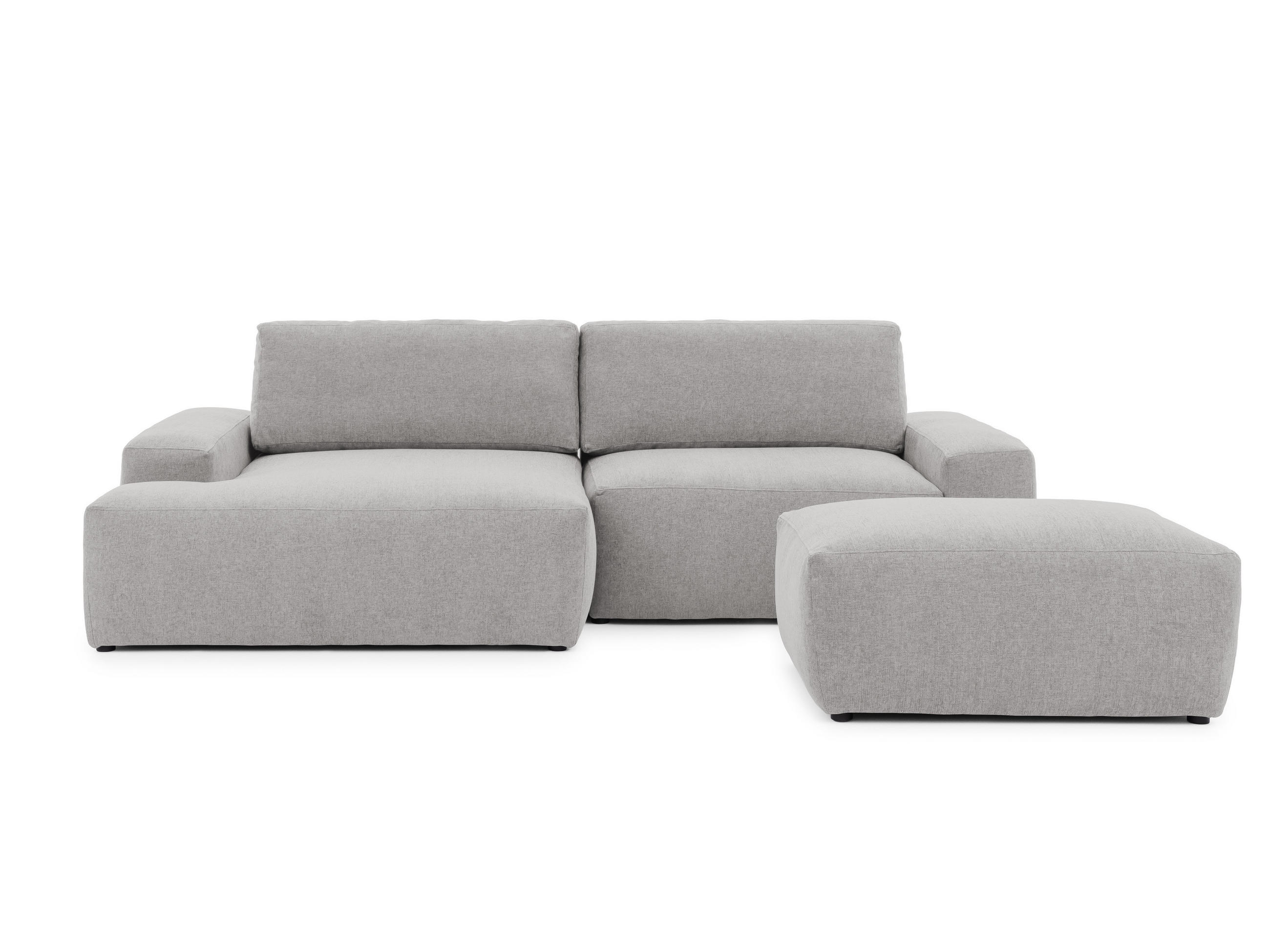 ECKSOFA inkl. Hocker Lennon aus Hellgrau Strukturstoff mit Schlaffunktion und Bettkasten - Hellgrau/Schwarz, Holz/Kunststoff (137/264cm) - S-Style