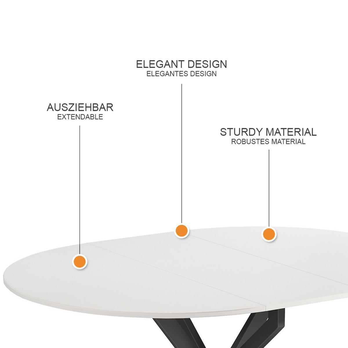ESSTISCH Loyd Weiß/Schwarz 120 x 76.5 cm ausziehbar - Schwarz/Weiß, Holzwerkstoff (120/120/76.5cm) - Vicco