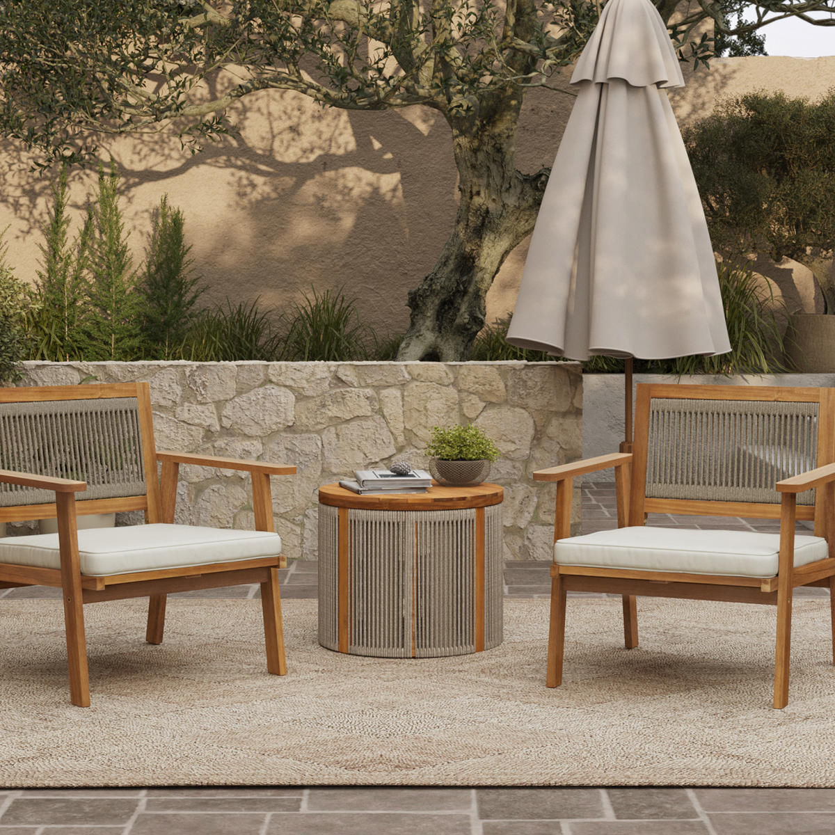 RUNDER Couchtisch Outdoor | Ø48 x H46 cm - Braun, Holz (48/48/46cm) - Hometopia